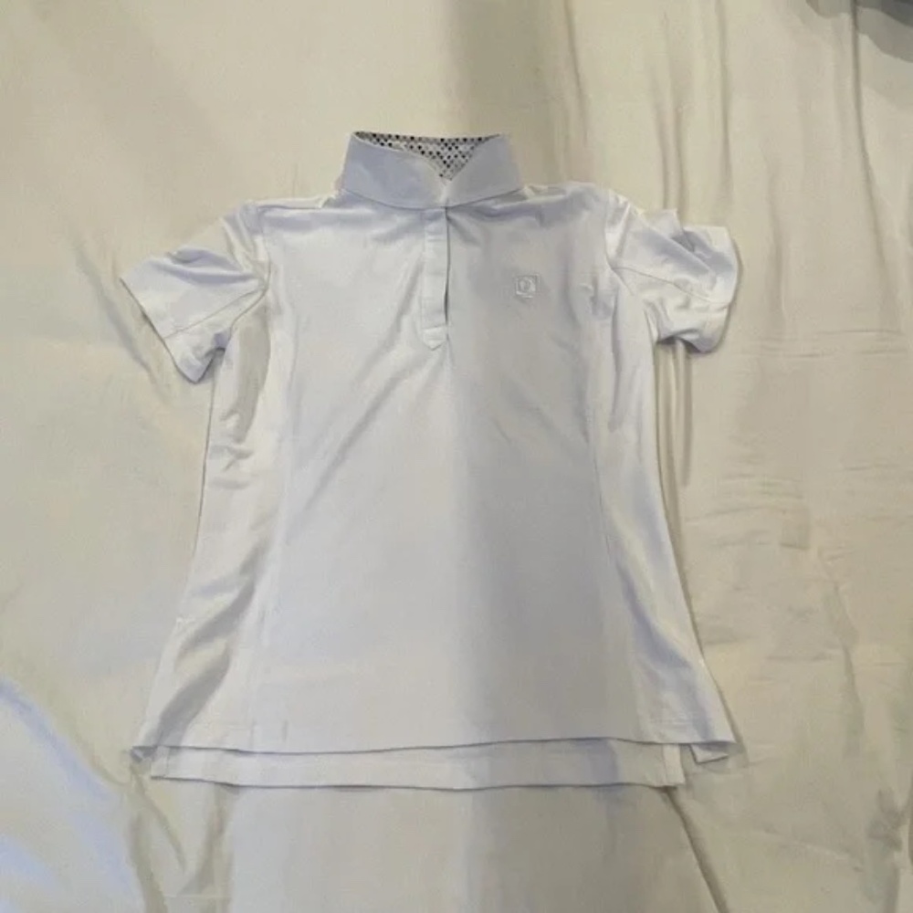 White Polo Shirt with Blue Collar Adult Size Small Kids Large